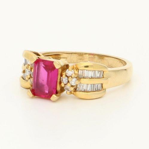 Ring - 18 karaat Geel goud Robijn - Diamant, Sieraden, Tassen en Uiterlijk, Ringen