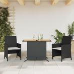 vidaXL 3-delige Bistroset met kussens poly rattan zwart, Verzenden, Nieuw, Rotan