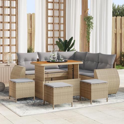 vidaXL 9-delige Tuinbankenset met kussen poly rattan acacia, Tuin en Terras, Tuinsets en Loungesets, Nieuw, Rotan, Verzenden