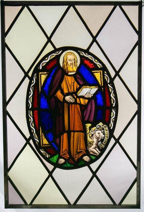 Glas-in-loodraam - 1850-1900 - Lukas de Evangelist, Antiek en Kunst, Kunst | Niet-Westerse kunst