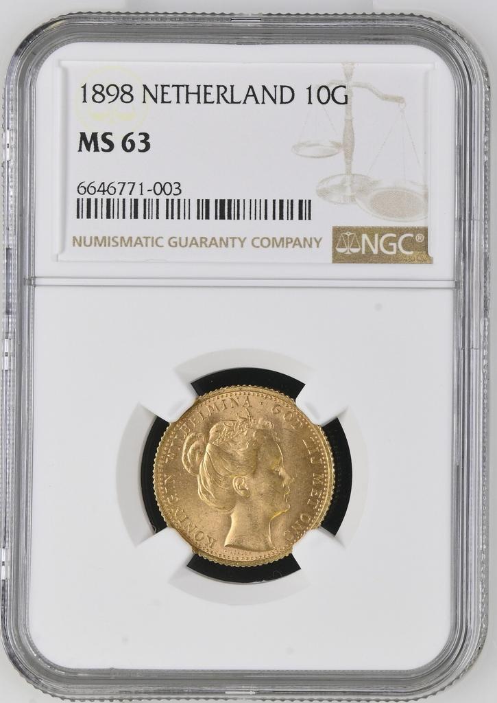 Gouden Wilhelmina 10 gulden 1898 MS63 m.p. NGC, Postzegels en Munten, Munten | Nederland, Losse munt, 10 gulden, Koningin Wilhelmina