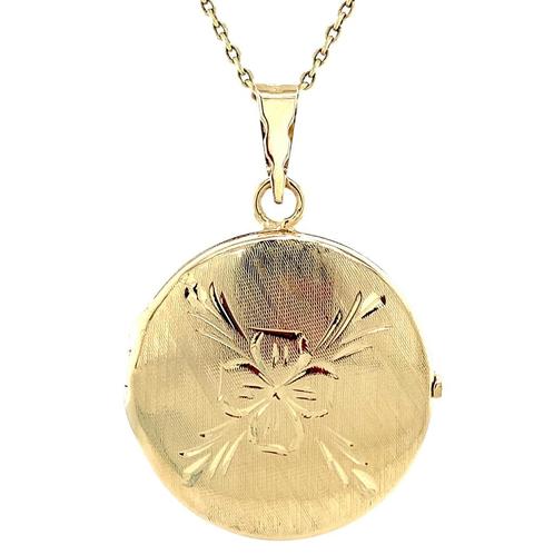 Gouden medaillon met gravure 14 karaat, Sieraden, Tassen en Uiterlijk, Kettinghangers, Goud, Zo goed als nieuw, Goud, Verzenden