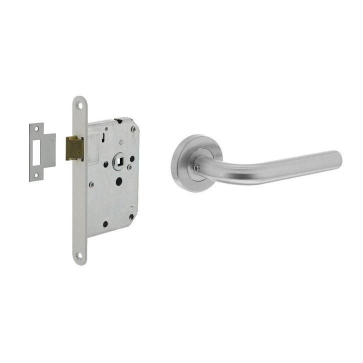 Deurbeslag set loopslot wit + deurklink Recht RVS, Doe-het-zelf en Verbouw, Hang- en Sluitwerk, Klink of Kruk, Nieuw, Rvs, Ophalen of Verzenden