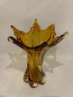 Vaas - Glas - Amber kleur / Murano stijl glas, Antiek en Kunst, Kunst | Designobjecten