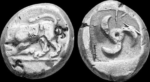 Ca 480/70-430bc Dynasts of Lycia Ar stater Triskeles zilver, Postzegels en Munten, Munten | Europa | Niet-Euromunten, Verzenden