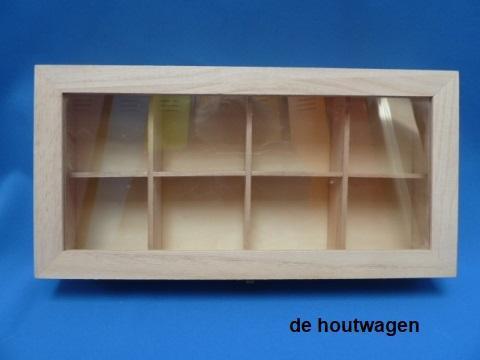 kistje met 8 vakken en glazen deksel - verzamelkistje, Huis en Inrichting, Woonaccessoires | Kisten, Minder dan 50 cm, Nieuw, Overige houtsoorten