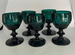 Wijnglas (5) - Antiek facetgeslepen blauw/groen drinkglas -
