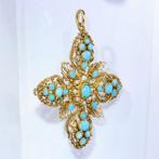 Hanger - 14 karaat Geel goud - Parel - Turkoois, Kruis, 1840