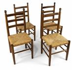 Stoel - Hout, Rattan - Set van vier stoelen met houten frame