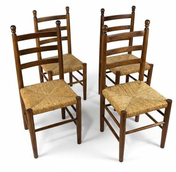 Stoel - Hout, Rattan - Set van vier stoelen met houten frame, Antiek en Kunst, Curiosa en Brocante