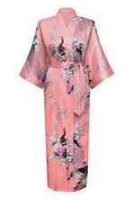 KIMU® Kimono Zalmroze Maxi XS-S Yukata Satijn Lang Lange Roz, Ophalen of Verzenden, Nieuw, Maat 34 (XS) of kleiner, Carnaval