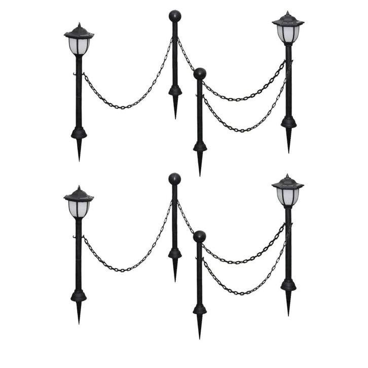 vidaXL Solarlampen 4 st met hekwerk en palen, Tuin en Terras, Buitenverlichting, Nieuw, Verzenden