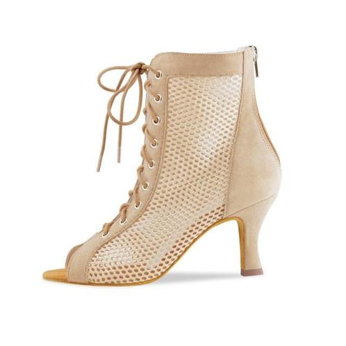 1000-60 Melisande Dames Dans Enkellaarsjes van Beige Suède, Sport en Fitness, Ballet, Verzenden