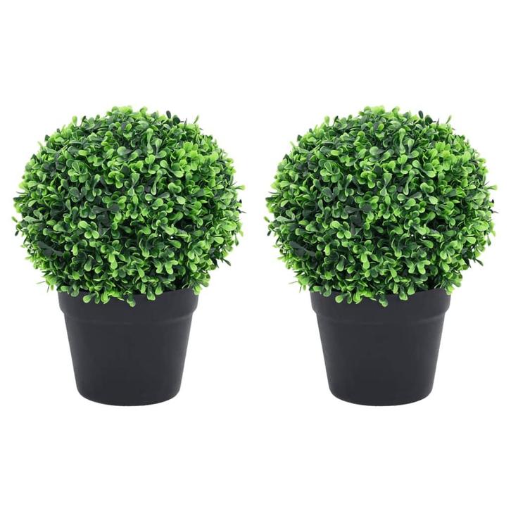 vidaXL Kunstplanten met pot 2 st buxus bolvorming 32 cm, Huis en Inrichting, Woonaccessoires | Kunstplanten en Kunstbloemen, Nieuw