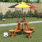 vidaXL Picknicktafel voor 4 kinderen met parasol rond, Tuin en Terras, Verzenden, Nieuw, Hout