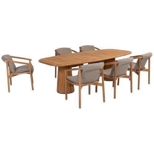 Capri Tess barrel dining tuinset 7 delig 240x110xH75 teak 4, Tuin en Terras, Tuinsets en Loungesets, Nieuw, Teakhout, Ophalen of Verzenden