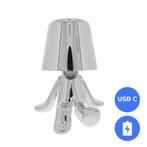 Oplaadbare LED Tafellamp - Denker - zilver - Dimbaar - USB-C, Ophalen of Verzenden, Nieuw