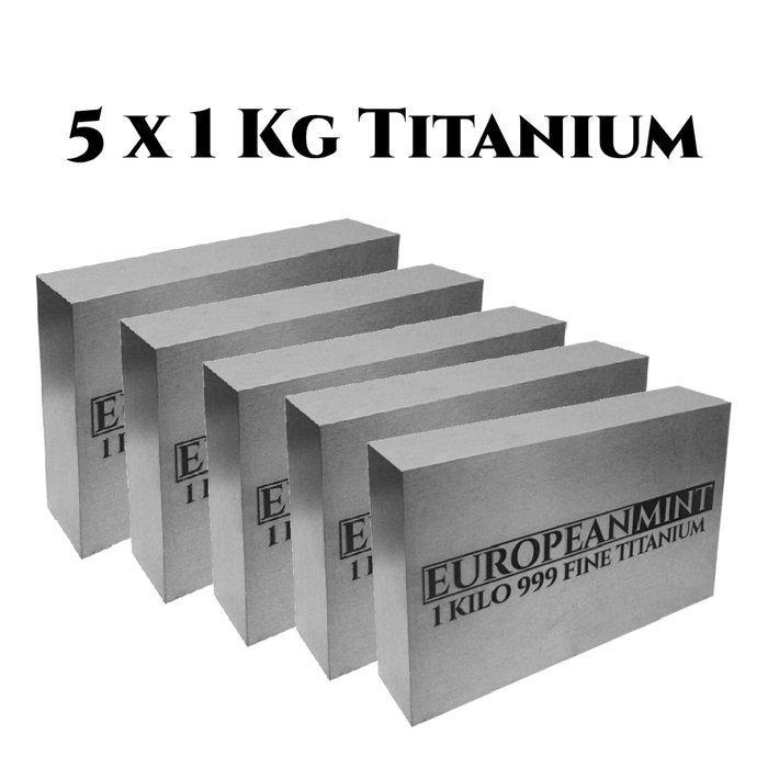 Lot 5 x European Mint - Bar - Titanium - 1 kg zuiver, Postzegels en Munten, Edelmetalen en Baren