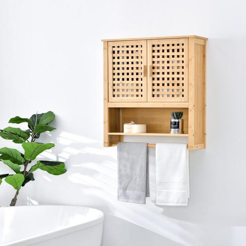 [en.casa] Badkamerkast Borlänge bamboe 66x62x20 cm met handd, Huis en Inrichting, Badkamer | Badkamermeubels, Nieuw, Verzenden