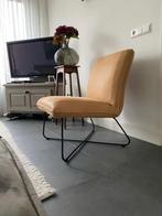 Leren fauteuil zonder armleuning met kruisframe - cognac, Ophalen of Verzenden, Nieuw, Leer