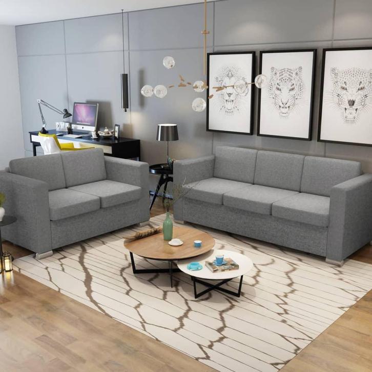 vidaXL 2-delig Bankstel stof lichtgrijs, Huis en Inrichting, Banken | Bankstellen, Nieuw, Stof, Vierpersoons of meer, Verzenden