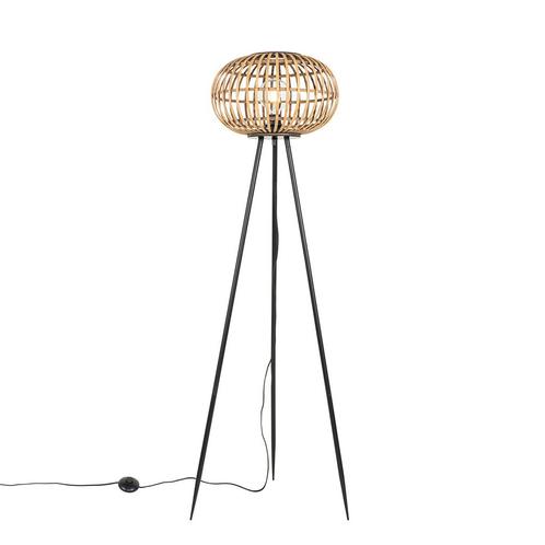 Oosterse tripod vloerlamp bamboe - Amira, Huis en Inrichting, Lampen | Vloerlampen, Nieuw, 100 tot 150 cm