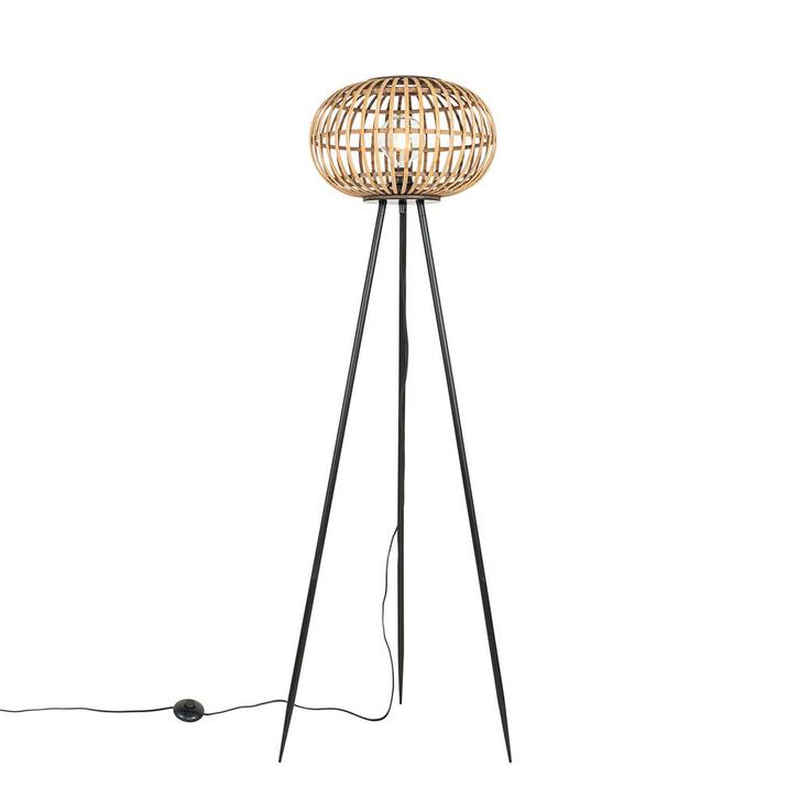 Oosterse tripod vloerlamp bamboe - Amira, Huis en Inrichting, Lampen | Vloerlampen, Nieuw, 100 tot 150 cm