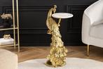 Ronde bijzettafel WILDLIFE PEACOCK 75cm Goud Antiek Wit, Huis en Inrichting, Ophalen of Verzenden, Nieuw