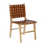 *WOONWINKEL* Kave Home Calixta Houten Stoel Met Bruin Leer, Huis en Inrichting, Stoelen, Verzenden, Nieuw, Bruin, Leer