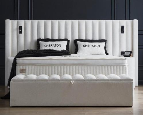 Opberg Boxspring Sherathon Wit - 160x200 cm, Huis en Inrichting, Slaapkamer | Boxsprings, Wit, Nieuw, Verzenden
