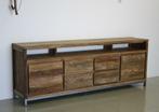 Robuust industrieel tv meubel 220cm breed; Indoteak, 100 tot 150 cm, Teakhout, Nieuw, Ophalen of Verzenden