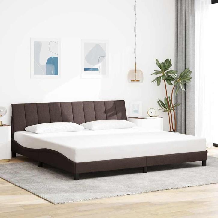 vidaXL Bedframe zonder matras Hanko stof donkerbruin, Huis en Inrichting, Slaapkamer | Bedden, Overige maten, 200 cm, Bruin, Tweepersoons