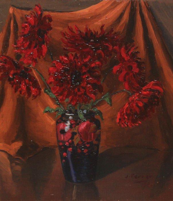 Juan Ferrer Carbonell (1892-1985) - Bodegón de crisantemos, Antiek en Kunst, Kunst | Schilderijen | Klassiek