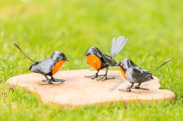 Metalen Tuinbeeld Drie Roodborsten - Mooievogels.nl beschikbaar voor biedingen