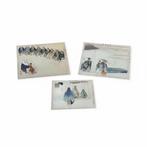 Set van drie Tsukioka Kogyo Noh Gaku Zue Meiji-houtsneden, Antiek en Kunst