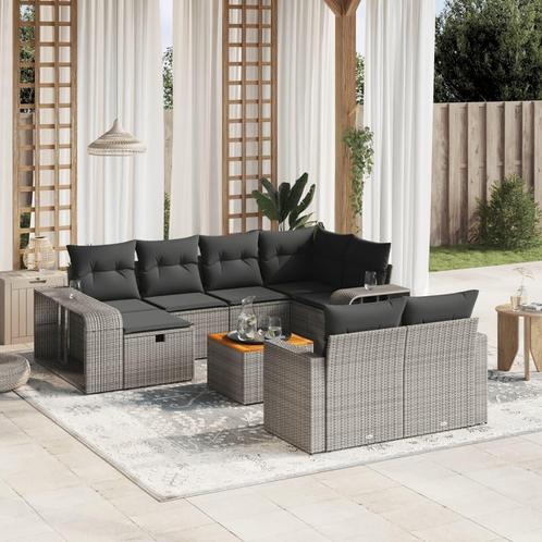vidaXL 11-delige Loungeset met kussens poly rattan grijs, Tuin en Terras, Tuinsets en Loungesets, Loungeset, Nieuw, Rotan, Verzenden