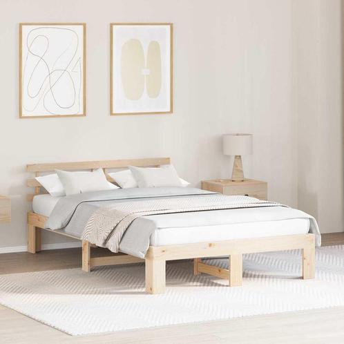 vidaXL Bedframe met hoofdeinde Crème 140 x 190 cm Massief, Huis en Inrichting, Slaapkamer | Bedden, Crème, Nieuw, Hout, Verzenden
