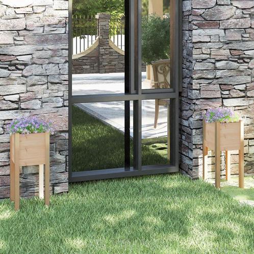 vidaXL Plantenbakken 2 st 31x31x70 cm massief grenenhout, Tuin en Terras, Bloembakken en Plantenbakken, Minder dan 60 cm, Nieuw