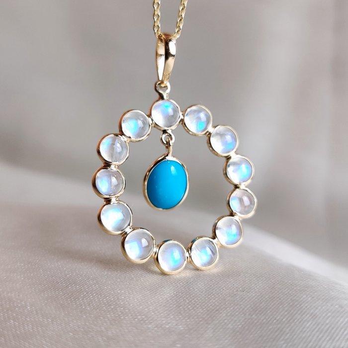 Hanger - 14 karaat Geel goud - 5.12ct. tw. Turquoise -, Sieraden, Tassen en Uiterlijk, Antieke sieraden