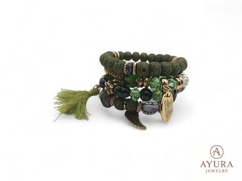 Bohemian armbanden - set 4 stuks - Groen, Sieraden, Tassen en Uiterlijk, Armbanden, Groen, Nieuw, Met bedels of kralen, Kunststof of Plastic
