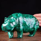 Nijlpaard - Eerste keuze Malachiet - Luxe sculptuur -