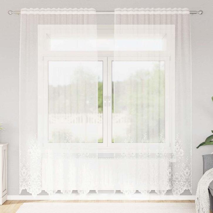 vidaXL Kantgordijn met gordijnen Wit 150x200cm Polyester, Huis en Inrichting, Stoffering | Gordijnen en Lamellen, Wit, Nieuw, Verzenden