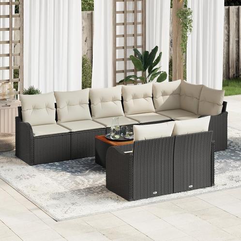 vidaXL 9-delige tuinbankset met kussens in zwart poly rattan, Tuin en Terras, Tuinsets en Loungesets, Nieuw, Rotan, Verzenden