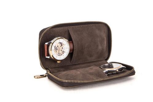 Timezone - Leren Etui voor 2 Horloges - Horloge Reisetui, Sieraden, Tassen en Uiterlijk, Horloges | Antiek, Verzenden