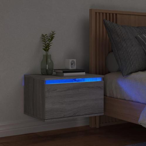 vidaXL Nachtkastje met LEDs wandgemonteerd grijs sonoma, Huis en Inrichting, Slaapkamer | Nachtkastjes, Nieuw, Minder dan 45 cm
