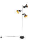 Industriële vloerlamp zwart met goud 3-lichts - Tommy, Huis en Inrichting, Lampen | Vloerlampen, Nieuw, Overige materialen, Industrieel