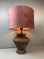 Lamp - Prachtige Vintage Birma Rieten Tafellamp met Fluweel, Antiek en Kunst