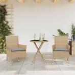 vidaXL 3-delige Bistroset met kussens poly rattan en glas, Tuin en Terras, Tuinsets en Loungesets, Verzenden, Nieuw, Rotan