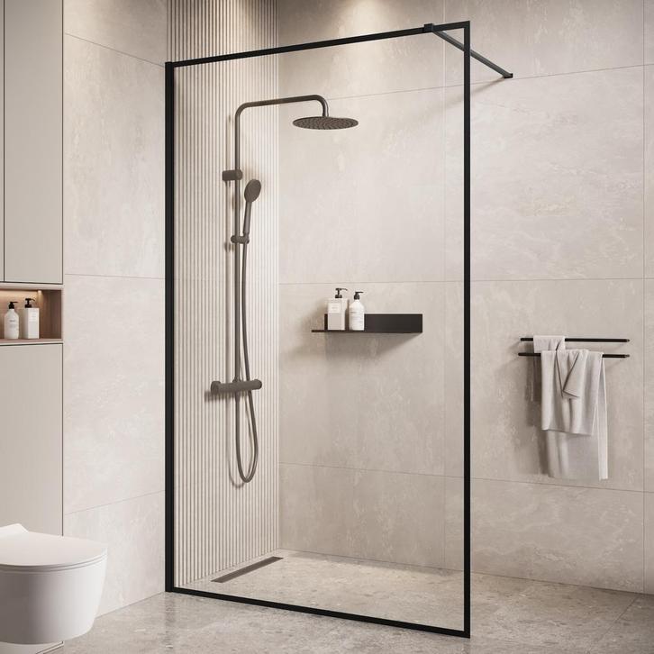 Douchewand Georgia 120 x 200 cm Zwart – Inloopdouche 8 mm, Doe-het-zelf en Verbouw, Sanitair, Nieuw, Douche, Verzenden