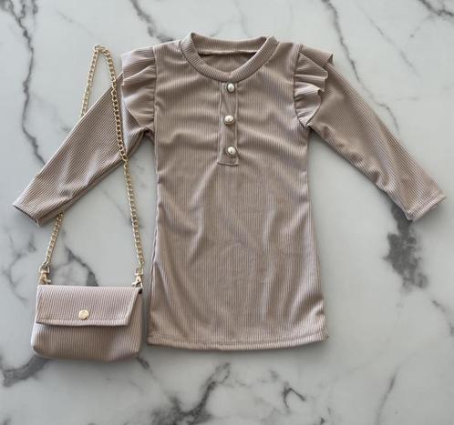 Baby meisjes jurkje inclusief bijpassend tasje beige, Kinderen en Baby's, Babykleding | Baby-kledingpakketten, Overige maten, Nieuw